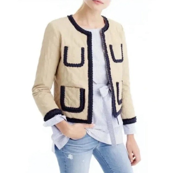 J.CREW Jackets & Blazers - J.Crew Women's Lady Day Safari Jacket Blazer Quilted Size 4 Khaki Navy